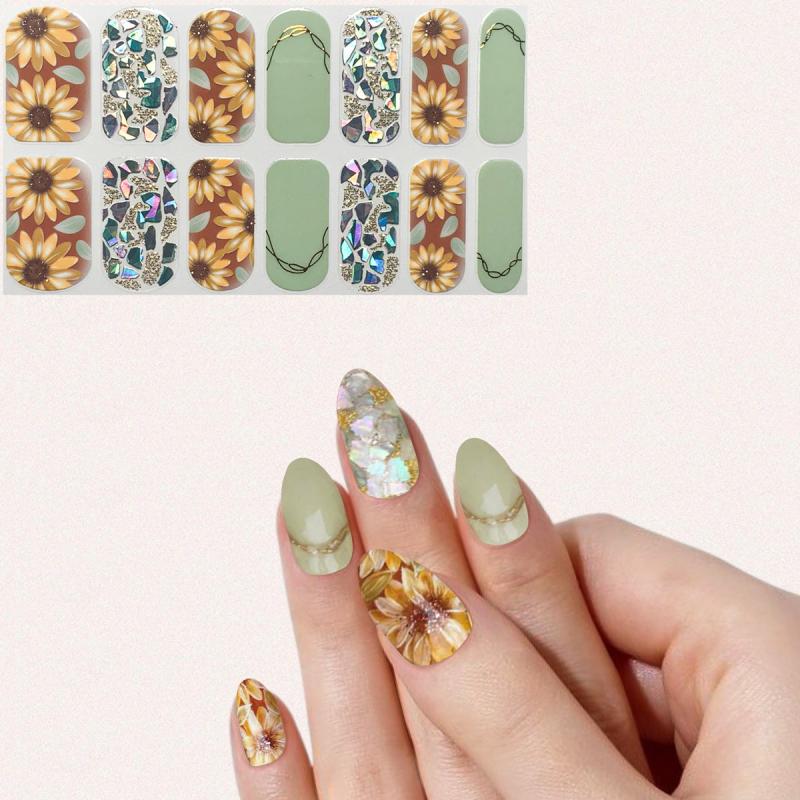 Chrysanthemum Nail Polish Strips Full Nail Wraps for Women and Girls