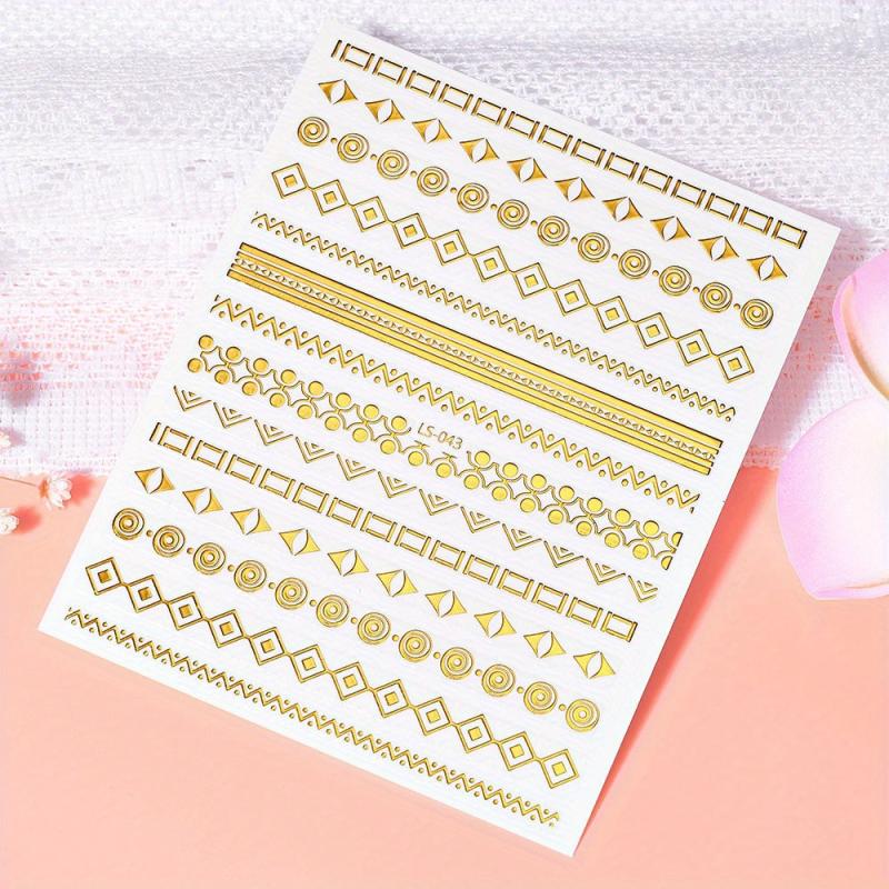 3D Golden Metallic Nail Art Stickers Geometric Texture Line DIY Manicure Tools