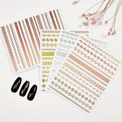 3D Golden Metallic Nail Art Stickers Geometric Texture Line DIY Manicure Tools