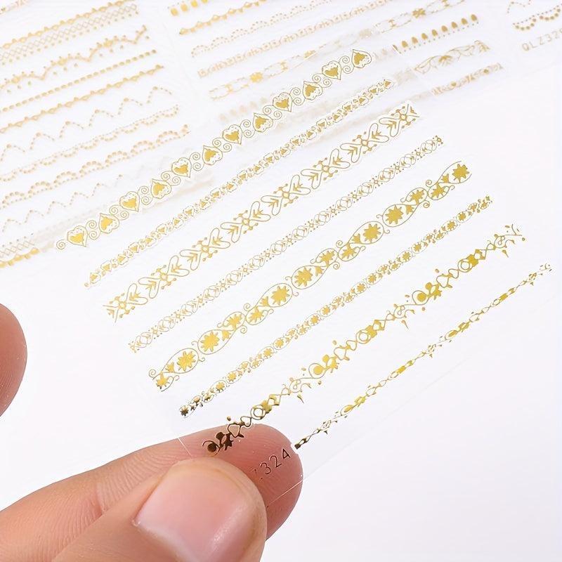Bronzing Line Nail Stickers 3D Self Adhesive