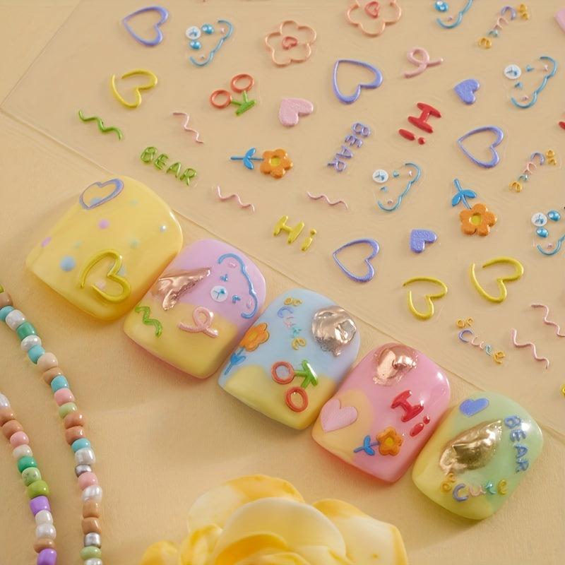 5D Embossed Nail Stickers Decals Cartoon Nail Sticker for Manicure