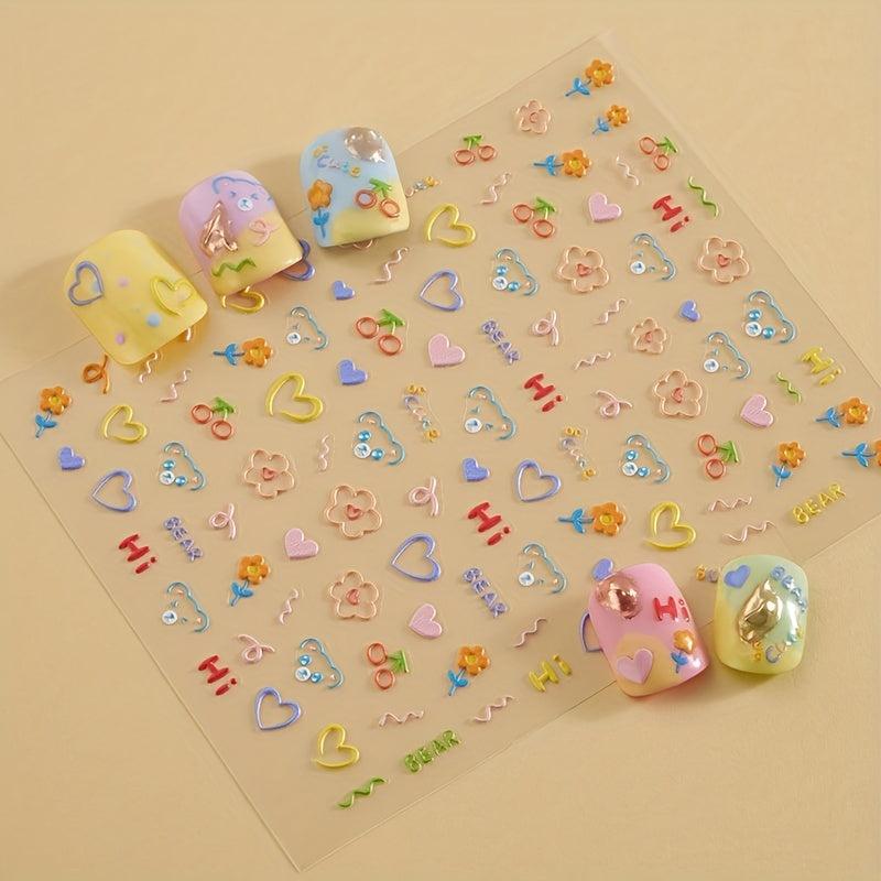 5D Embossed Nail Stickers Decals Cartoon Nail Sticker for Manicure
