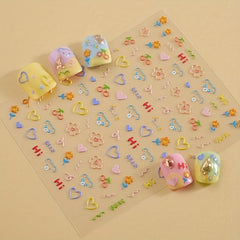 5D Embossed Nail Stickers Decals Cartoon Nail Sticker for Manicure