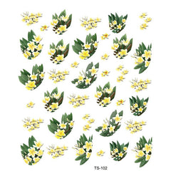 Yellow Flower Nail Art Stickers 5D Embossed Self Adhesive Resin Decals
