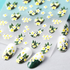 Yellow Flower Nail Art Stickers 5D Embossed Self Adhesive Resin Decals