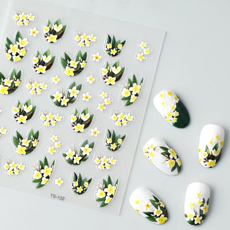 Yellow Flower Nail Art Stickers 5D Embossed Self Adhesive Resin Decals