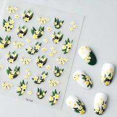 Yellow Flower Nail Art Stickers 5D Embossed Self Adhesive Resin Decals