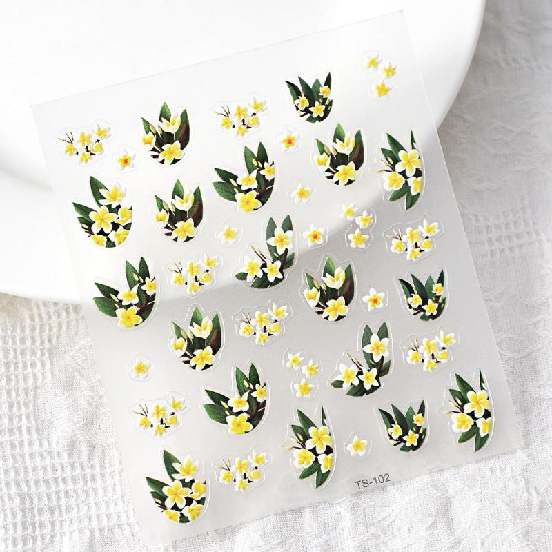 Yellow Flower Nail Art Stickers 5D Embossed Self Adhesive Resin Decals