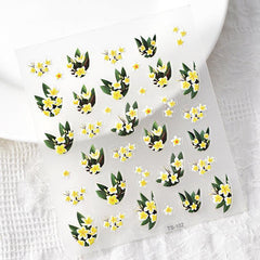 Yellow Flower Nail Art Stickers 5D Embossed Self Adhesive Resin Decals