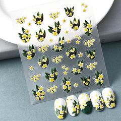 Yellow Flower Nail Art Stickers 5D Embossed Self Adhesive Resin Decals