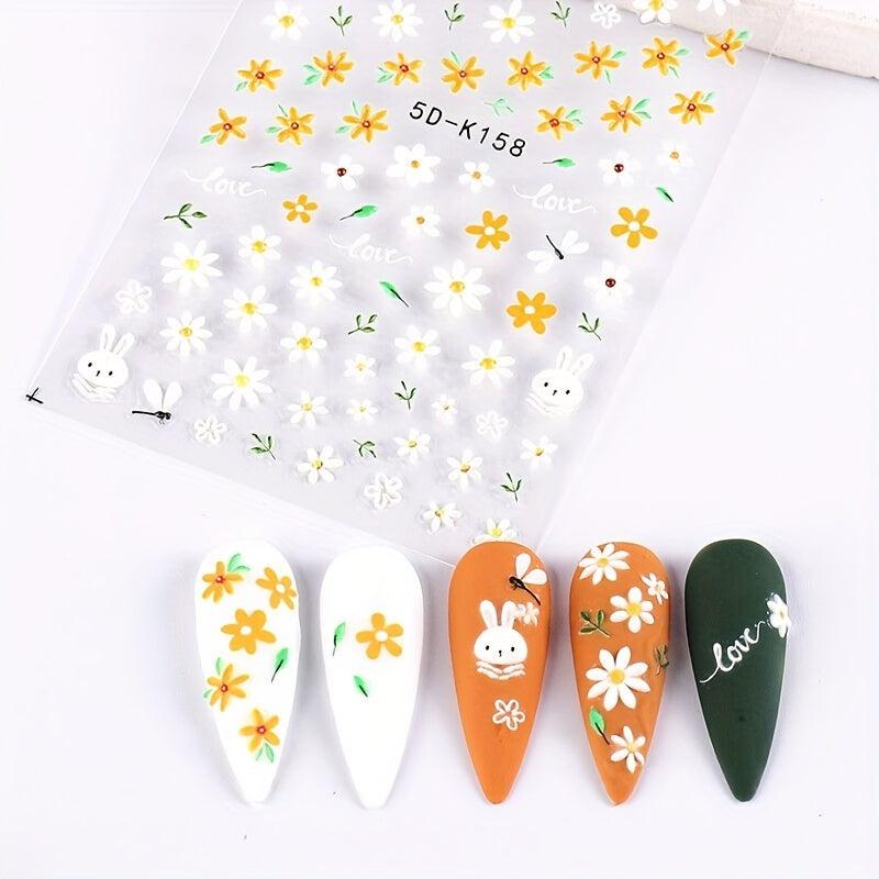 5D Embossed Bear Bunny Lavender Nail Stickers For Women