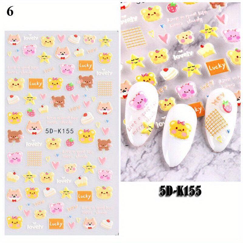 5D Embossed Bear Bunny Lavender Nail Stickers For Women