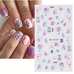 5D Embossed Bear Bunny Lavender Nail Stickers For Women