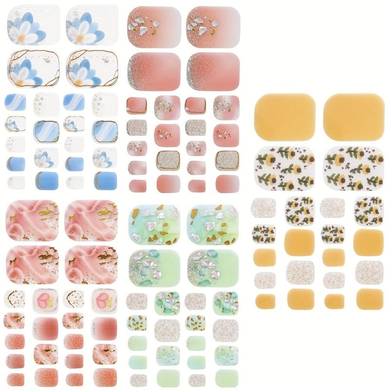 5 Sheets Full Wrap Toenail Art Stickers - Self Adhesive Toe Nail Details