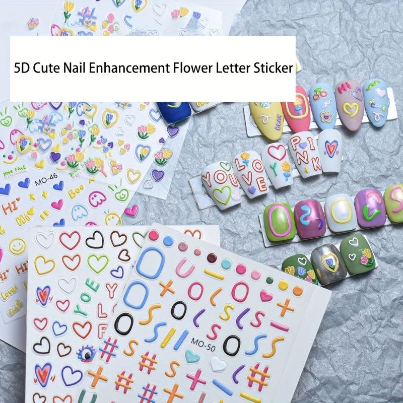 5D Embossed Nail Stickers Cartoon Nail Art Decals for Girls
