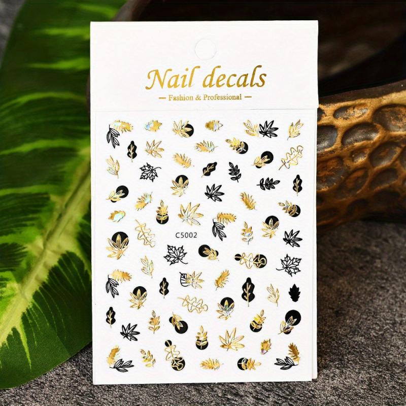 Golden Nail Art Stickers Self Adhesive Botanical Abstract Line DIY M