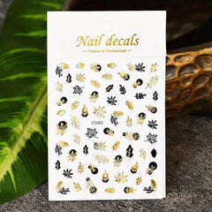 Golden Nail Art Stickers Self Adhesive Botanical Abstract Line DIY M