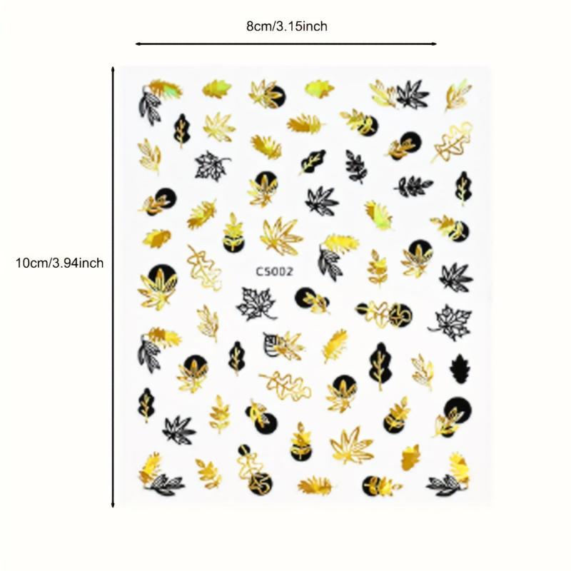 Golden Nail Art Stickers Self Adhesive Botanical Abstract Line DIY M