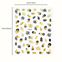 Golden Nail Art Stickers Self Adhesive Botanical Abstract Line DIY M