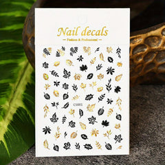 Golden Nail Art Stickers Self Adhesive Botanical Abstract Line DIY M