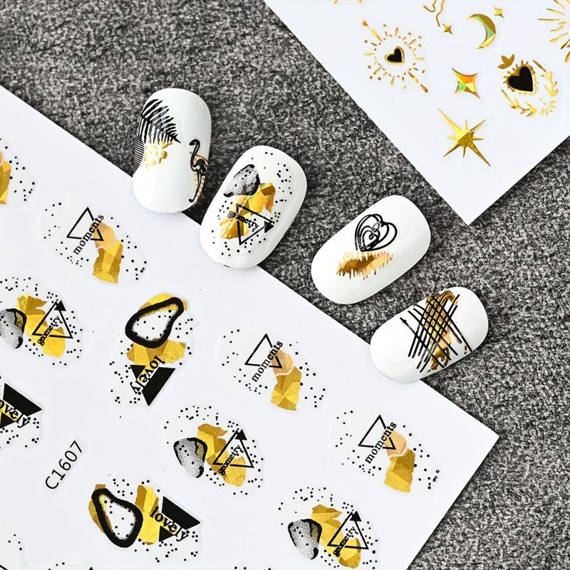 Golden Nail Art Stickers Self Adhesive Botanical Abstract Line DIY M
