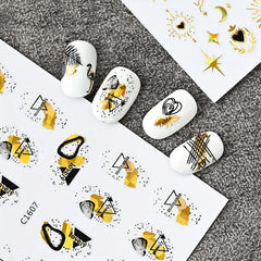 Golden Nail Art Stickers Self Adhesive Botanical Abstract Line DIY M