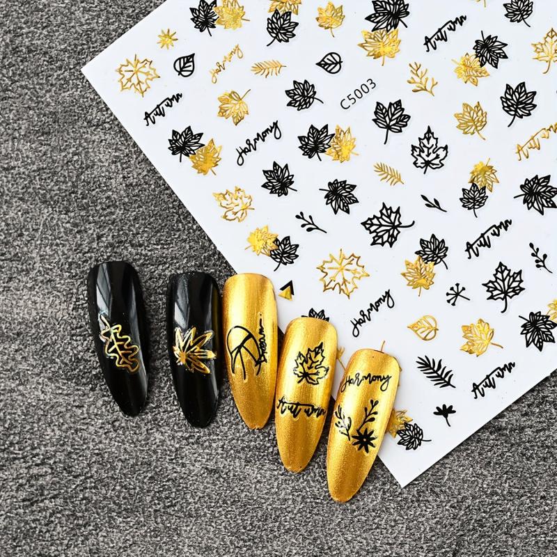 Golden Nail Art Stickers Self Adhesive Botanical Abstract Line DIY M