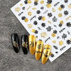 Golden Nail Art Stickers Self Adhesive Botanical Abstract Line DIY M