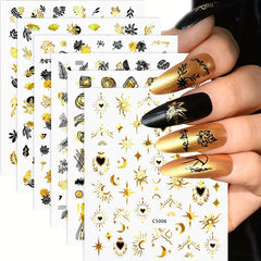 Golden Nail Art Stickers Self Adhesive Botanical Abstract Line DIY M