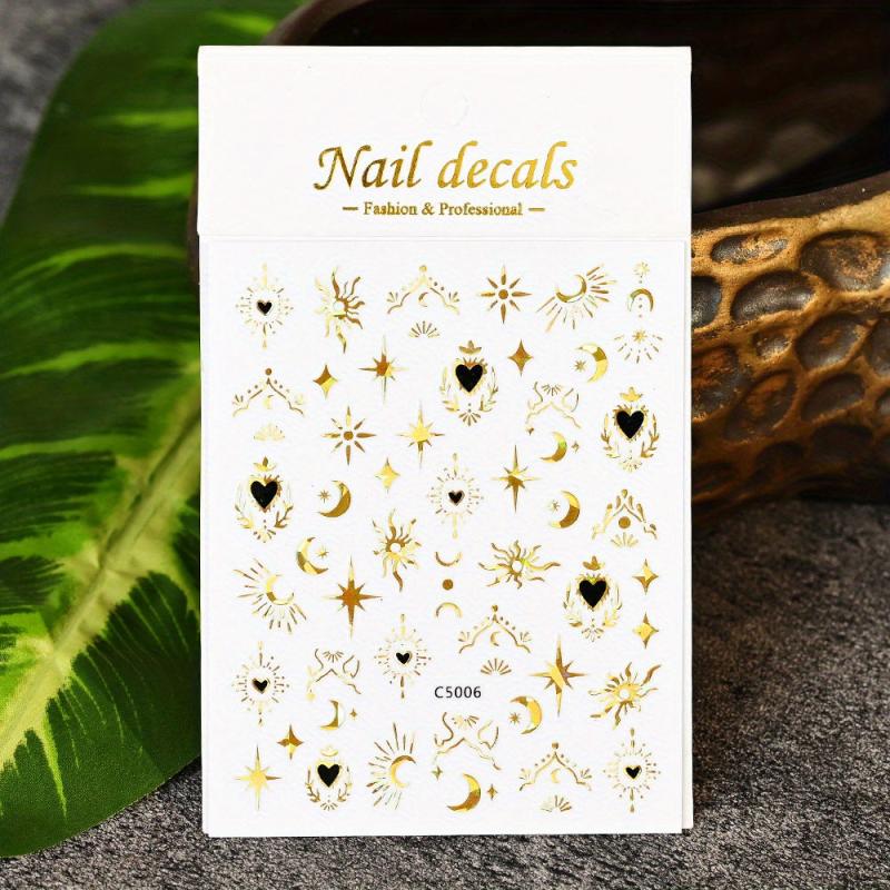 Golden Nail Art Stickers Self Adhesive Botanical Abstract Line DIY M