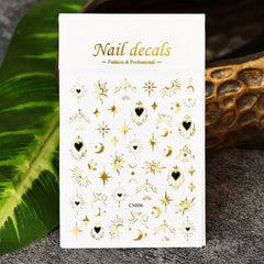 Golden Nail Art Stickers Self Adhesive Botanical Abstract Line DIY M