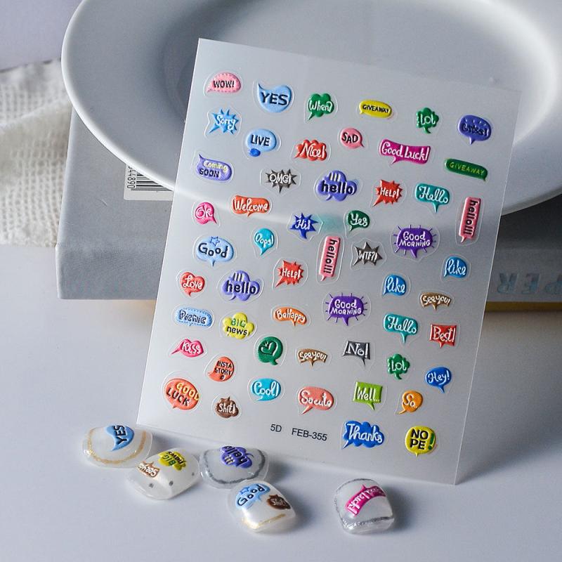 5D Embossed Nail Stickers I LOVE YOU Nail Decals DIY Nail Art Accessories
