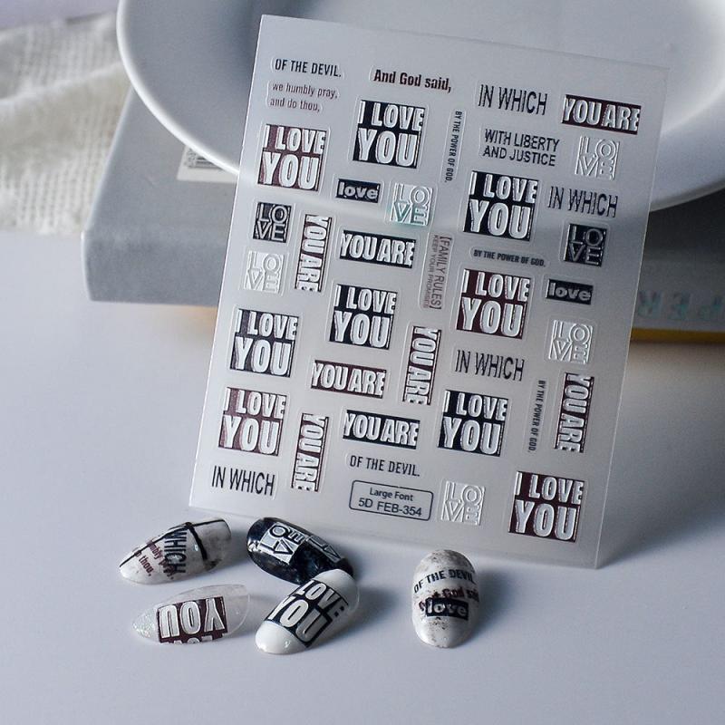 5D Embossed Nail Stickers I LOVE YOU Nail Decals DIY Nail Art Accessories