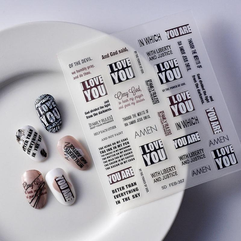 5D Embossed Nail Stickers I LOVE YOU Nail Decals DIY Nail Art Accessories