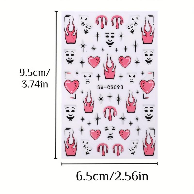 Cartoon Style Nail Art Stickers Pink Love Flame Kitten Human Face
