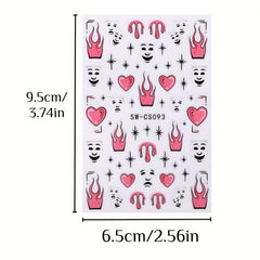 Cartoon Style Nail Art Stickers Pink Love Flame Kitten Human Face