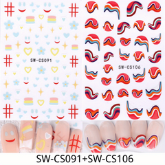 Cartoon Style Nail Art Stickers Pink Love Flame Kitten Human Face
