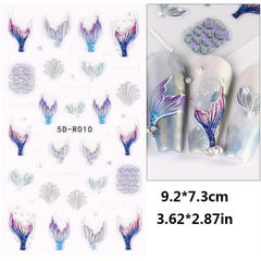 Colorful Fish Tail Nail Sticker 5D Mermaid Tail Nail Art Decals