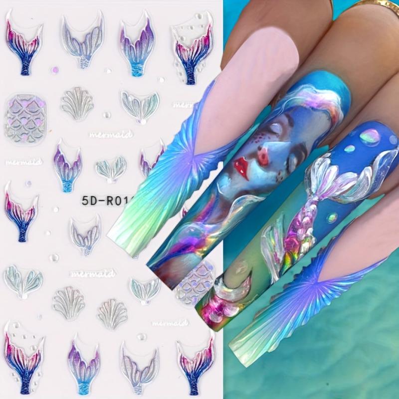 Colorful Fish Tail Nail Sticker 5D Mermaid Tail Nail Art Decals