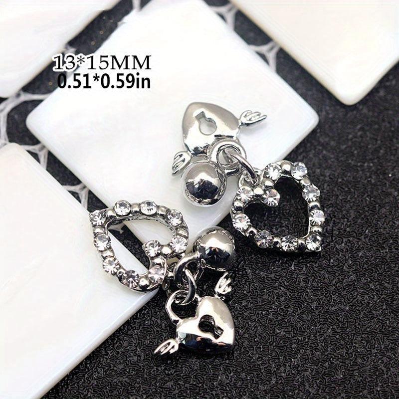 5pcs Heart Nail Charms w/ Pearls Zircon Pendant DIY Nail Decorations
