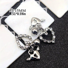 5pcs Heart Nail Charms w/ Pearls Zircon Pendant DIY Nail Decorations