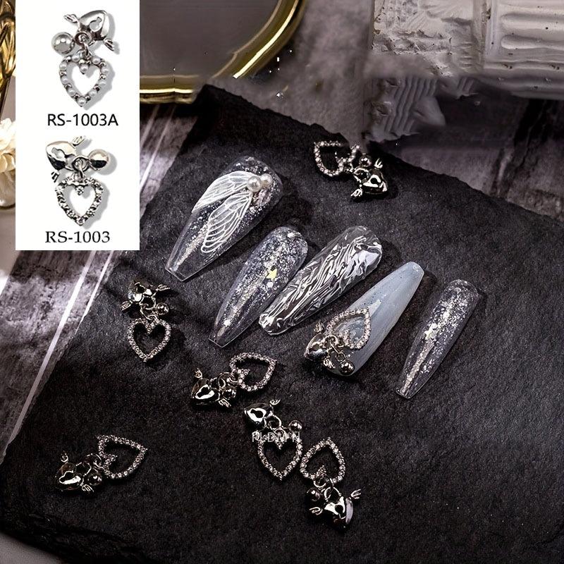 5pcs Heart Nail Charms w/ Pearls Zircon Pendant DIY Nail Decorations