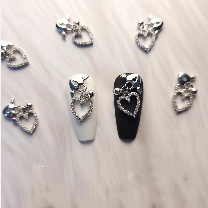 5pcs Heart Nail Charms w/ Pearls Zircon Pendant DIY Nail Decorations