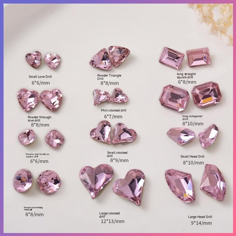 20 Pink Rhinestones for Nail Art and Crafts, Mixed Shapes with Pointed Backs