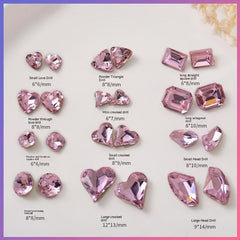 20 Pink Rhinestones for Nail Art and Crafts, Mixed Shapes with Pointed Backs