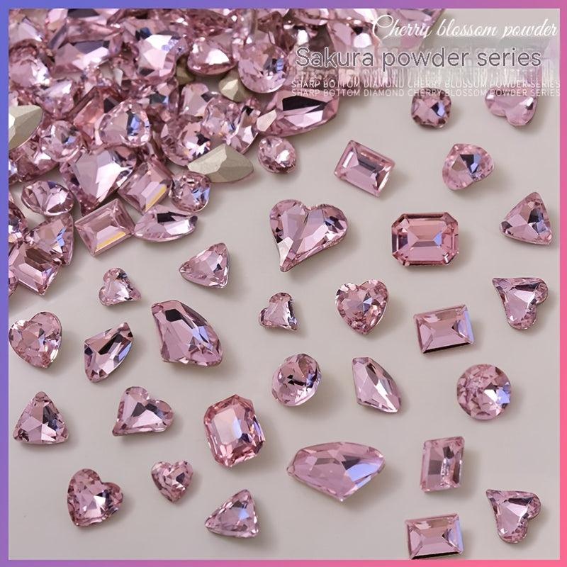 20 Pink Rhinestones for Nail Art and Crafts, Mixed Shapes with Pointed Backs