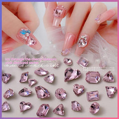 20 Pink Rhinestones for Nail Art and Crafts, Mixed Shapes with Pointed Backs
