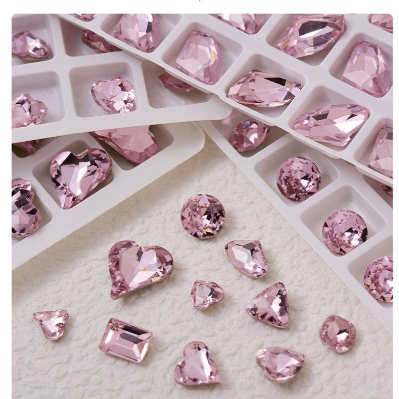 20 Pink Rhinestones for Nail Art and Crafts, Mixed Shapes with Pointed Backs
