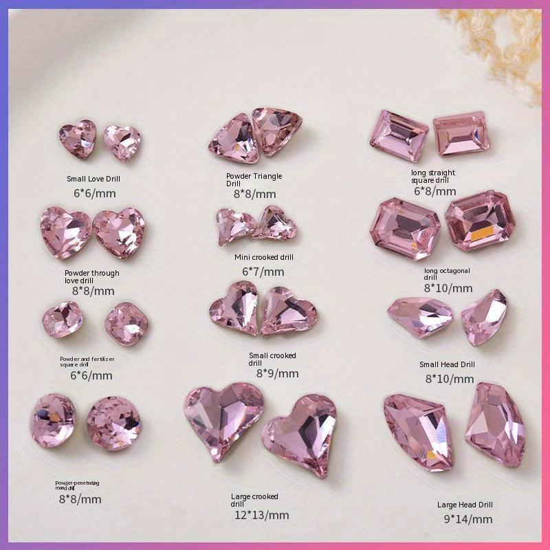 20 Pink Rhinestones for Nail Art and Crafts, Mixed Shapes with Pointed Backs