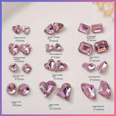 20 Pink Rhinestones for Nail Art and Crafts, Mixed Shapes with Pointed Backs